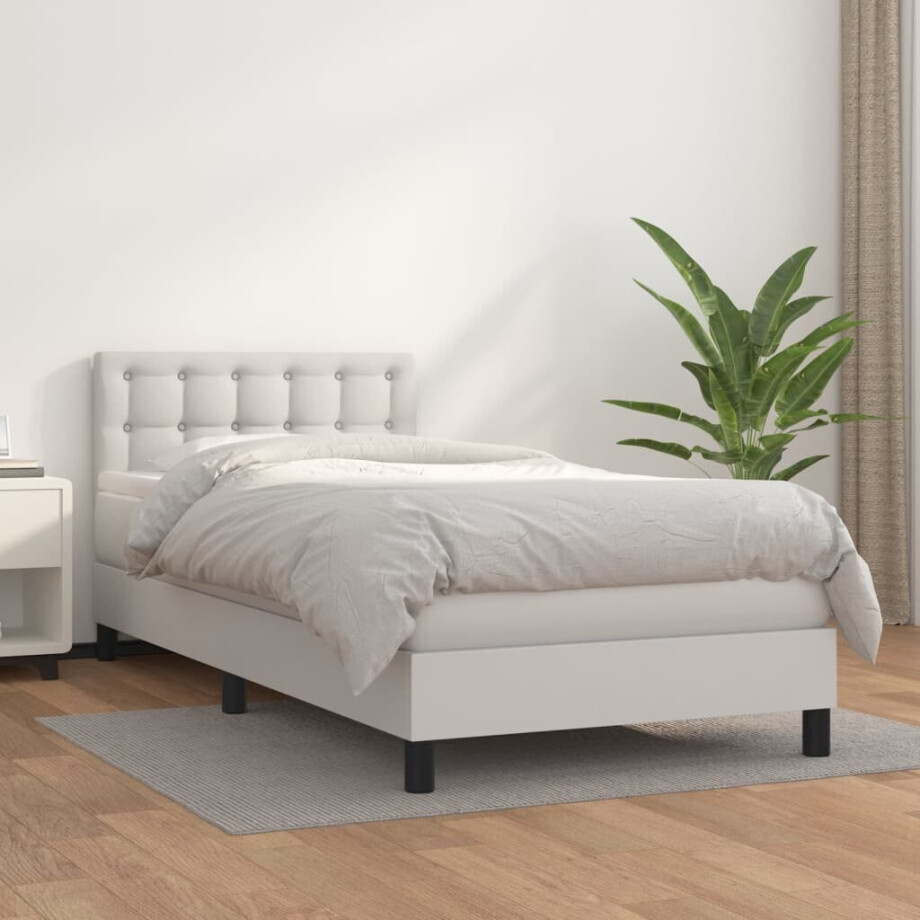 vidaXL Boxspring met matras kunstleer wit 80x200 cm vidaXL Boxspring met matras kunstleer wit 80x200 cm afbeelding 1