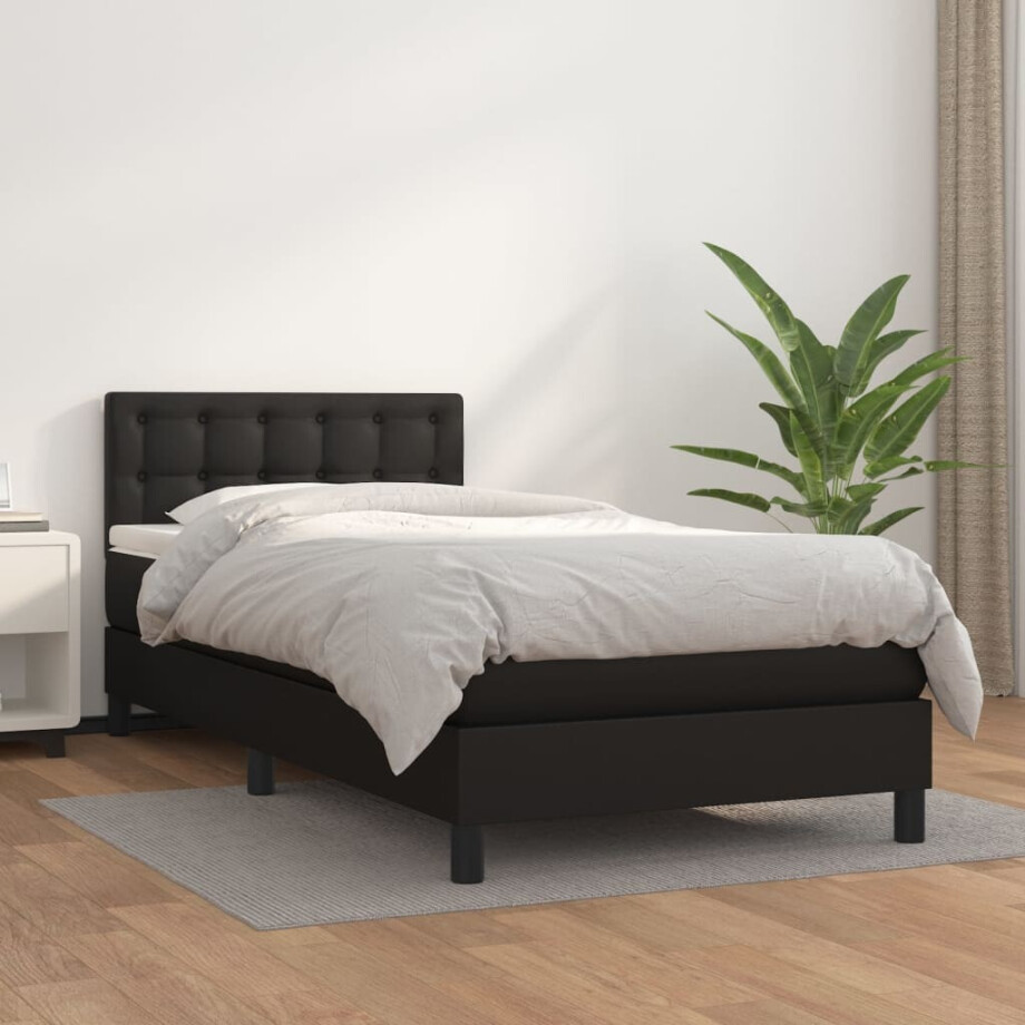 vidaXL Boxspring met matras kunstleer zwart 100x200 cm afbeelding 1