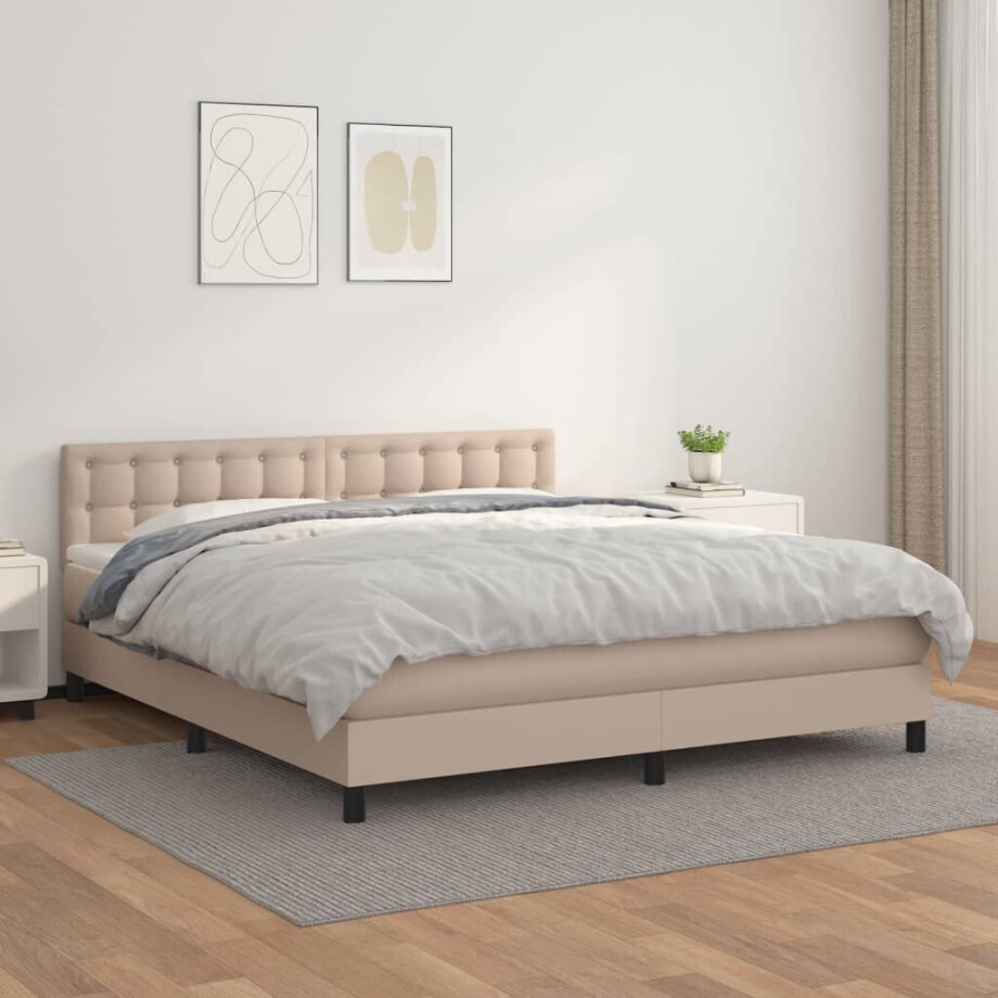 vidaXL Boxspring met matras kunstleer cappuccinokleurig 160x200 cm afbeelding 1