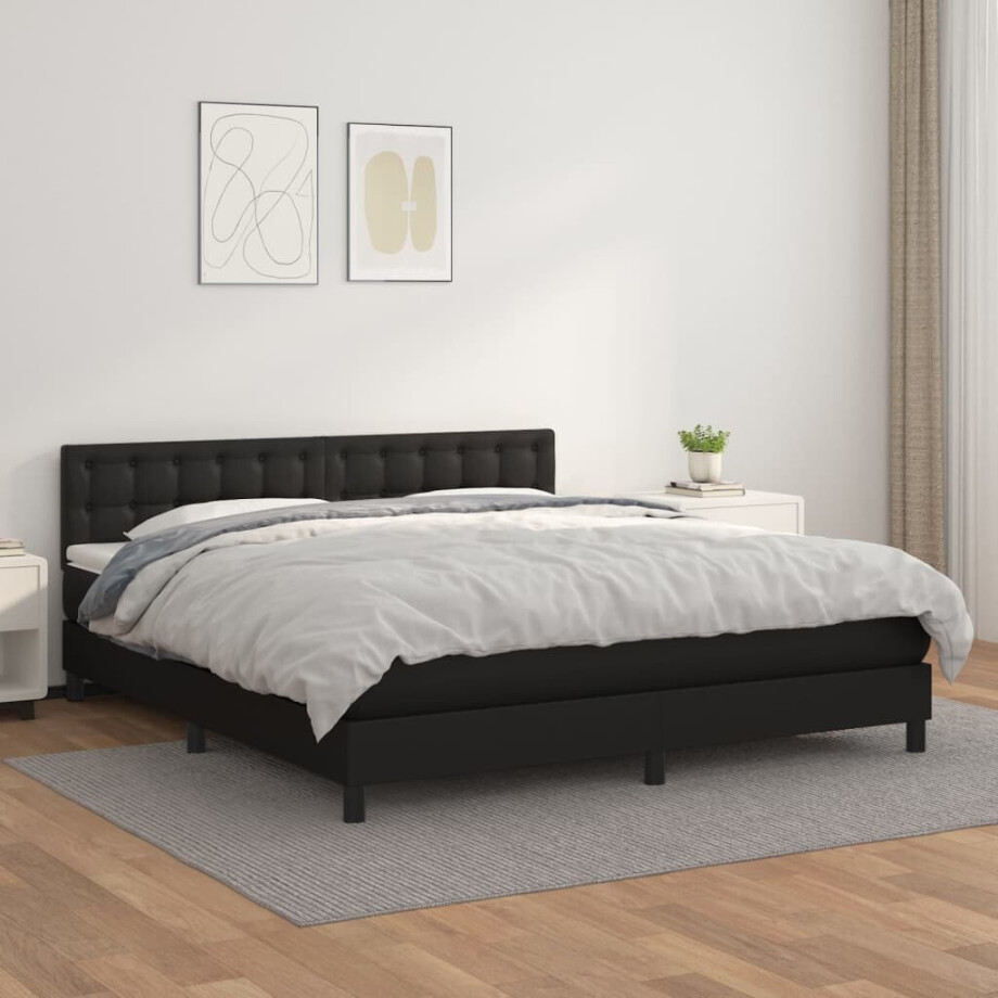 vidaXL Boxspring met matras kunstleer zwart 180x200 cm vidaXL Boxspring met matras kunstleer zwart 180x200 cm afbeelding 1