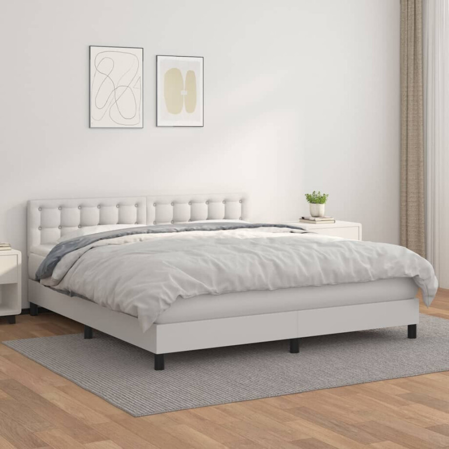vidaXL Boxspring met matras kunstleer wit 180x200 cm afbeelding 1