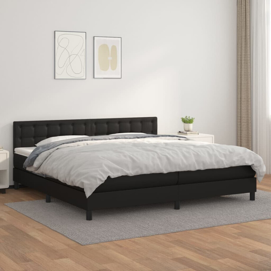 vidaXL Boxspring met matras kunstleer zwart 200x200 cm vidaXL Boxspring met matras kunstleer zwart 200x200 cm afbeelding 1