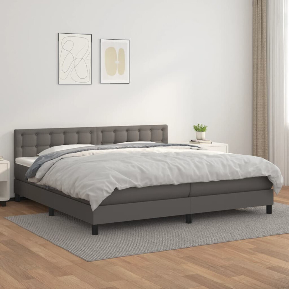 vidaXL Boxspring met matras kunstleer grijs 200x200 cm afbeelding 1