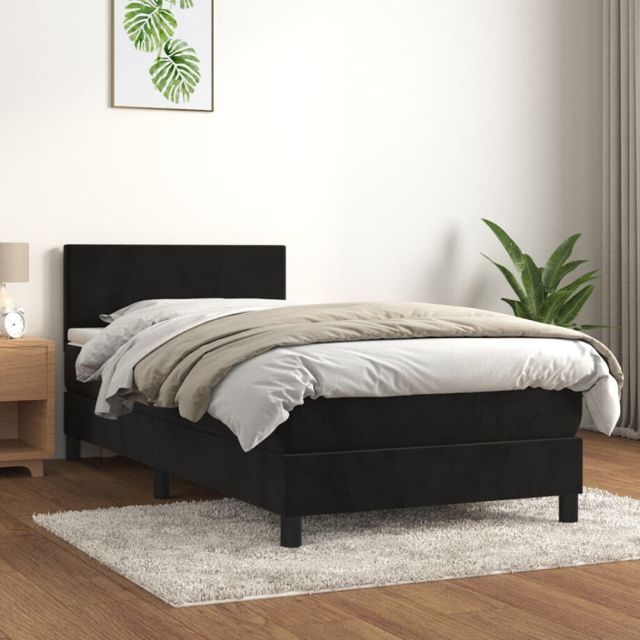 vidaXL Boxspring met matras fluweel zwart 100x200 cm vidaXL Boxspring met matras fluweel zwart 100x200 cm afbeelding 1
