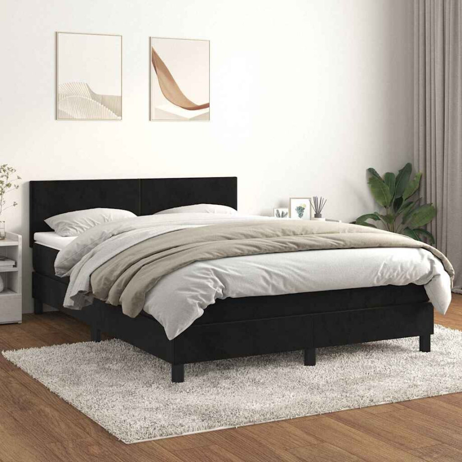 vidaXL Boxspring met matras fluweel zwart 140x190 cm vidaXL Boxspring met matras fluweel zwart 140x190 cm afbeelding 1
