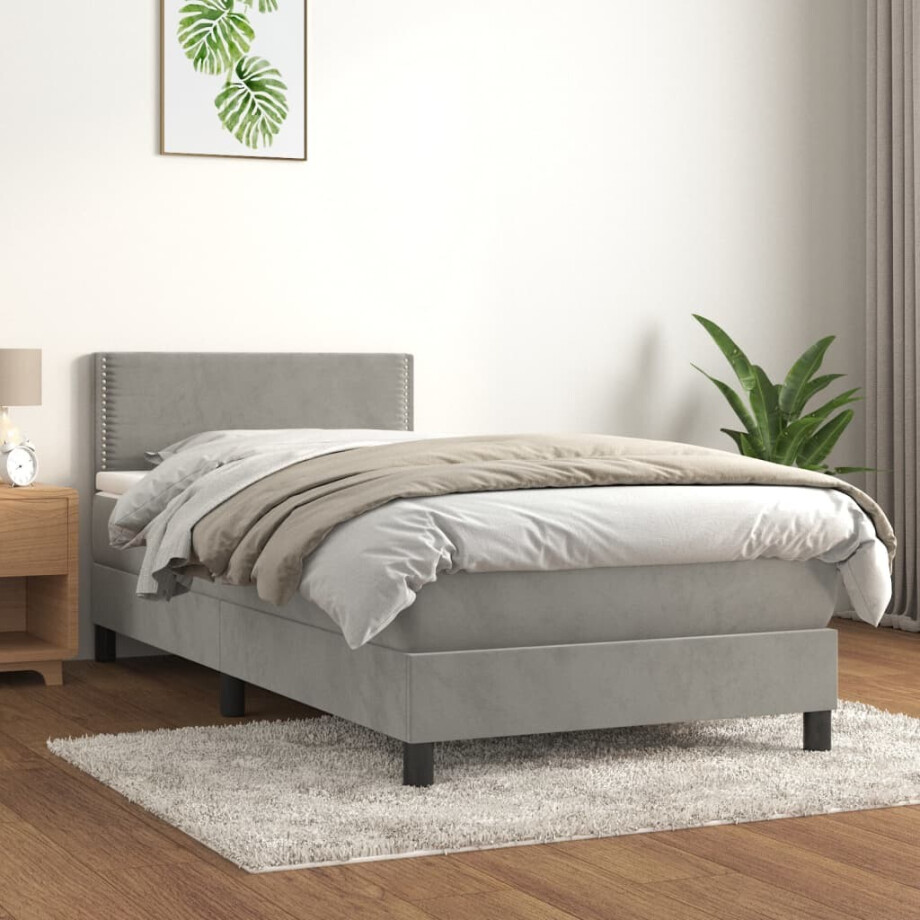 vidaXL Boxspring met matras fluweel lichtgrijs 80x200 cm vidaXL Boxspring met matras fluweel lichtgrijs 80x200 cm afbeelding 1