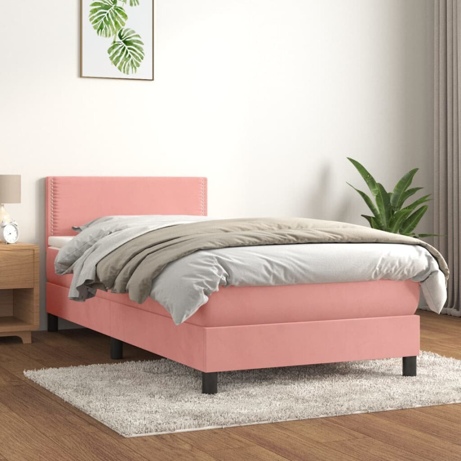 vidaXL Boxspring met matras fluweel roze 100x200 cm vidaXL Boxspring met matras fluweel roze 100x200 cm afbeelding 1