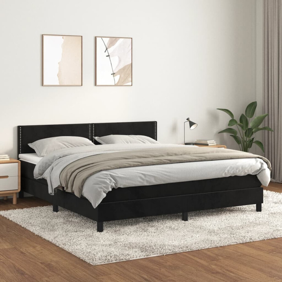 vidaXL Boxspring met matras fluweel zwart 160x200 cm afbeelding 1