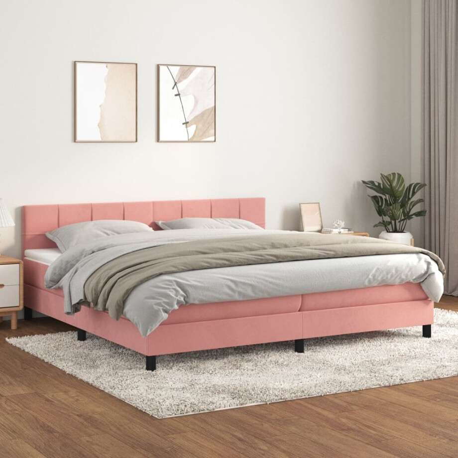 vidaXL Boxspring met matras fluweel roze 200x200 cm vidaXL Boxspring met matras fluweel roze 200x200 cm afbeelding 1