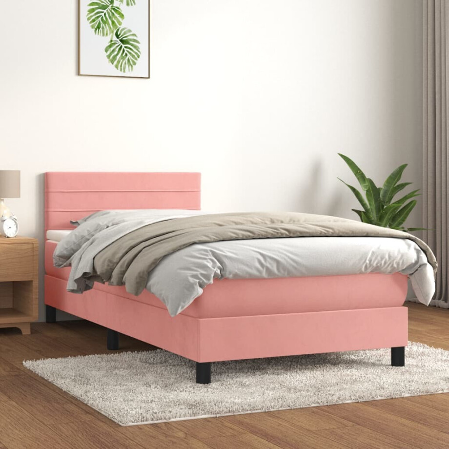 vidaXL Boxspring met matras fluweel roze 80x200 cm vidaXL Boxspring met matras fluweel roze 80x200 cm afbeelding 1