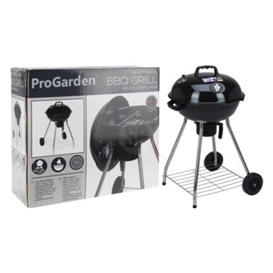 ProGarden Barbecuegrill op wielen zwart afbeelding 1