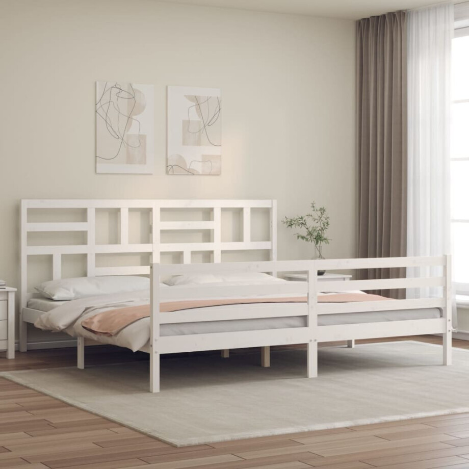 vidaXL Bedframe met hoofdbord massief hout wit 200x200 cm afbeelding 1