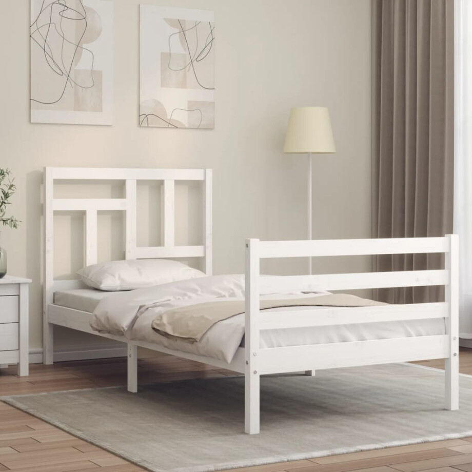 vidaXL Bedframe met hoofdbord massief hout wit afbeelding 1
