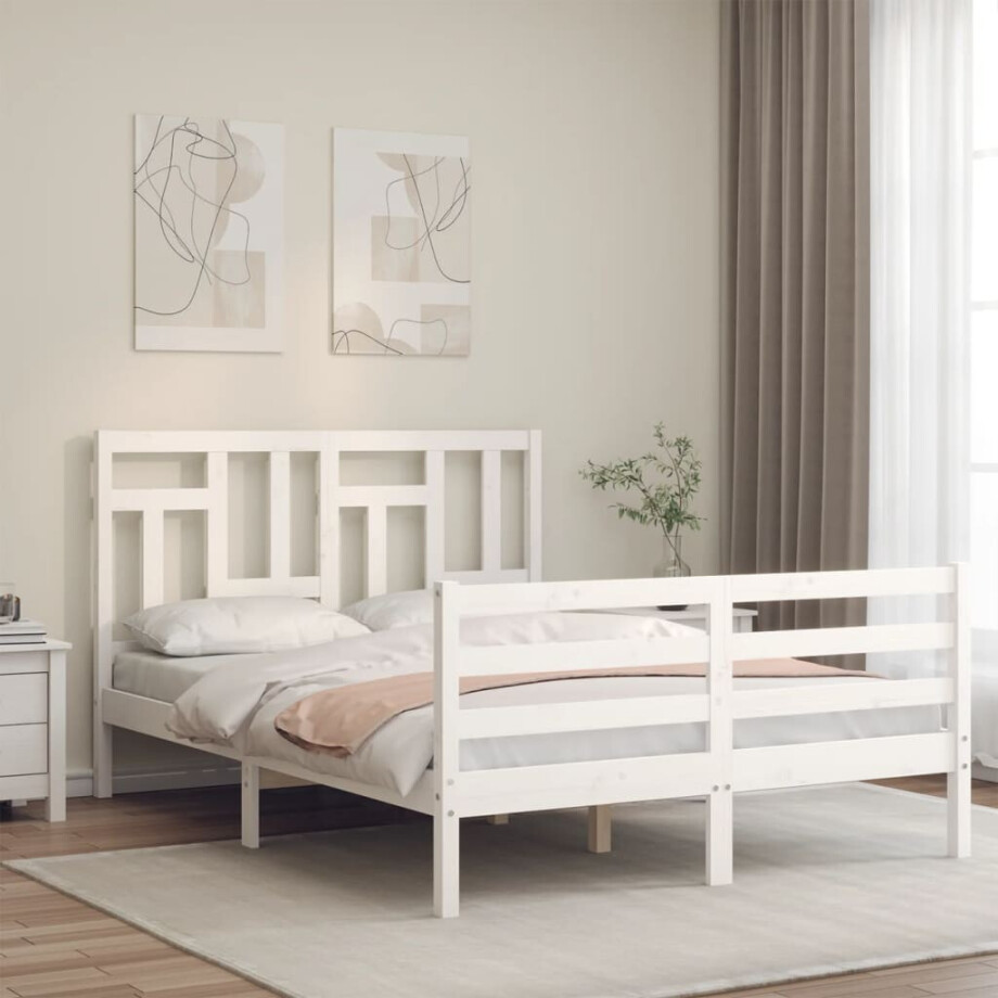 vidaXL Bedframe met hoofdbord massief hout wit vidaXL Bedframe met hoofdbord massief hout wit afbeelding 1