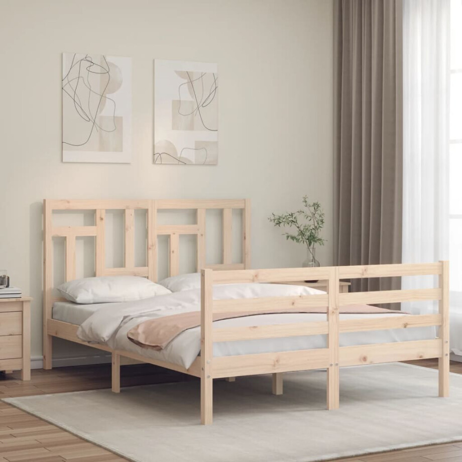 vidaXL Bedframe met hoofdbord massief hout 140x200 cm vidaXL Bedframe met hoofdbord massief hout 140x200 cm afbeelding 1