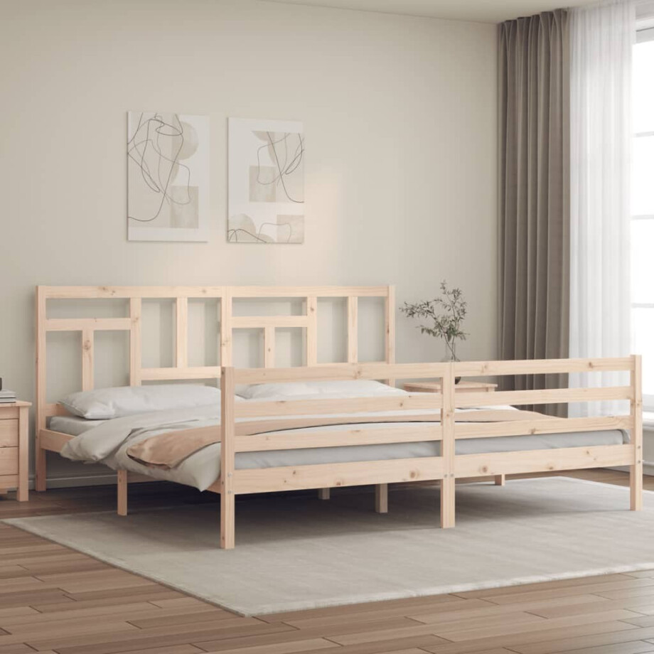 vidaXL Bedframe met hoofdbord massief hout 200x200 cm afbeelding 1