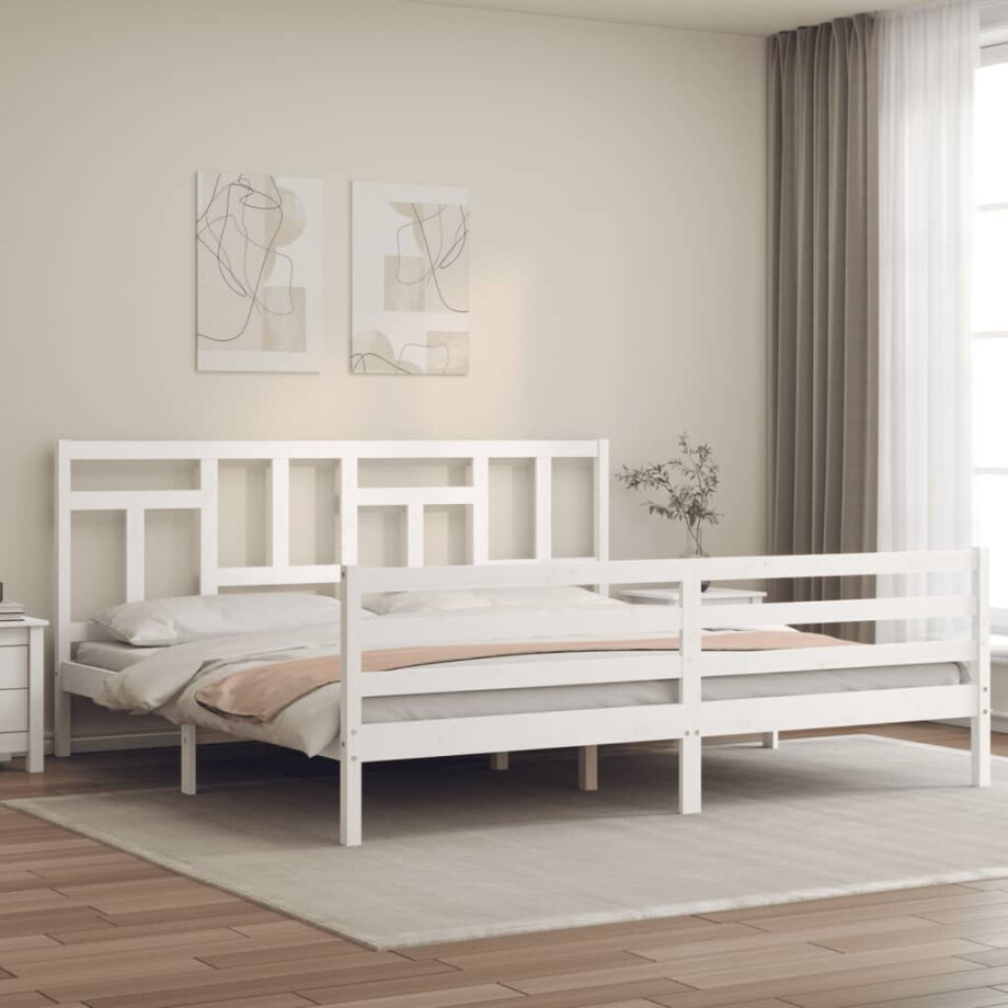vidaXL Bedframe met hoofdbord massief hout wit 200x200 cm afbeelding 1