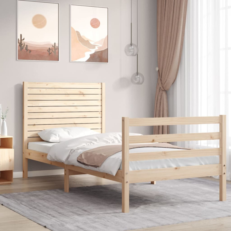 vidaXL Bedframe met hoofdbord massief hout afbeelding 1