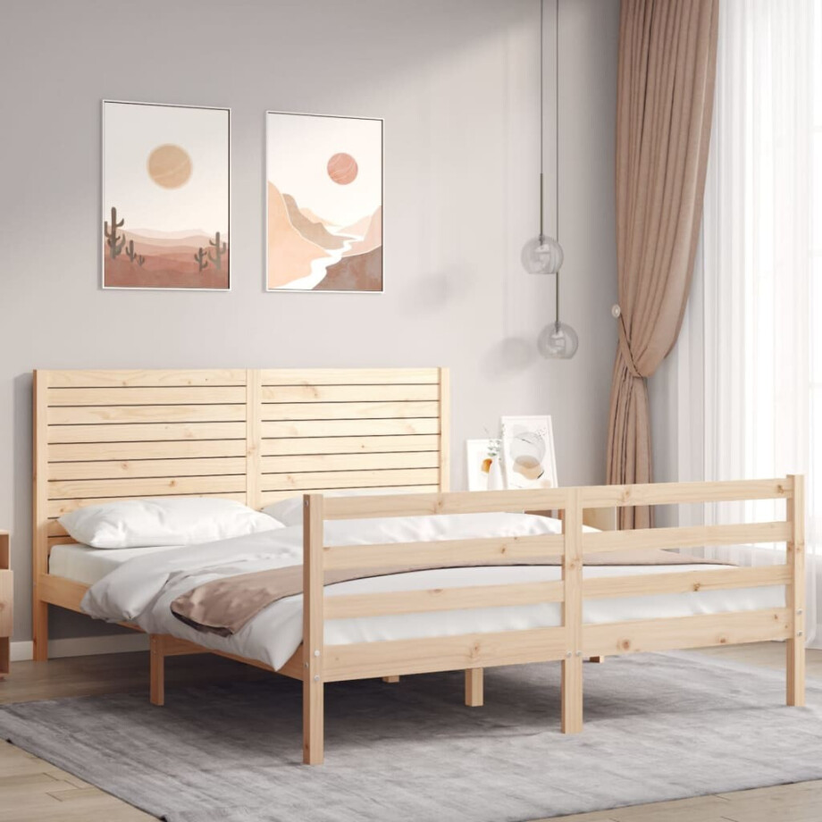 vidaXL Bedframe met hoofdbord massief hout vidaXL Bedframe met hoofdbord massief hout afbeelding 1