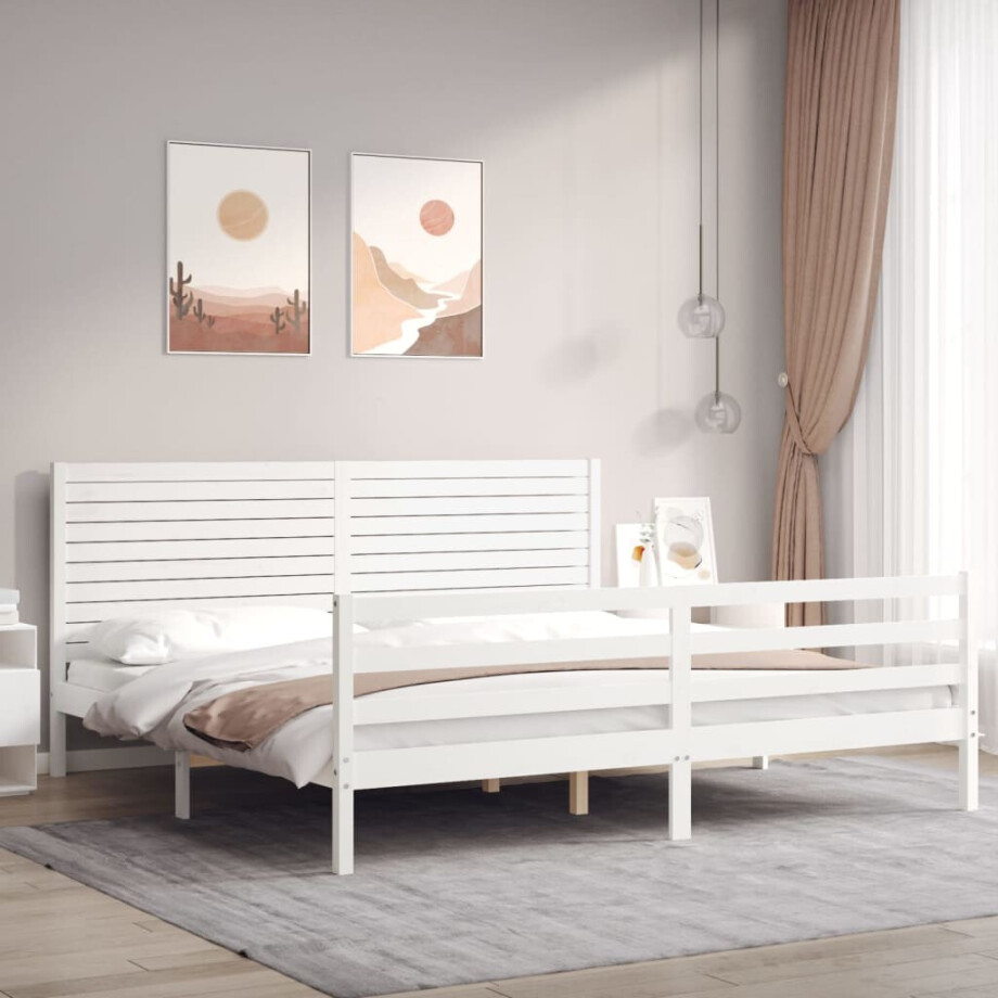 vidaXL Bedframe met hoofdbord massief hout wit 200x200 cm vidaXL Bedframe met hoofdbord massief hout wit 200x200 cm afbeelding 1
