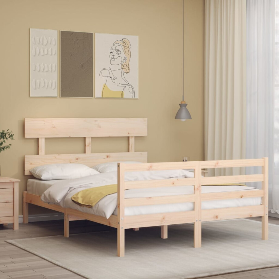vidaXL Bedframe met hoofdbord massief hout 140x200 cm afbeelding 1