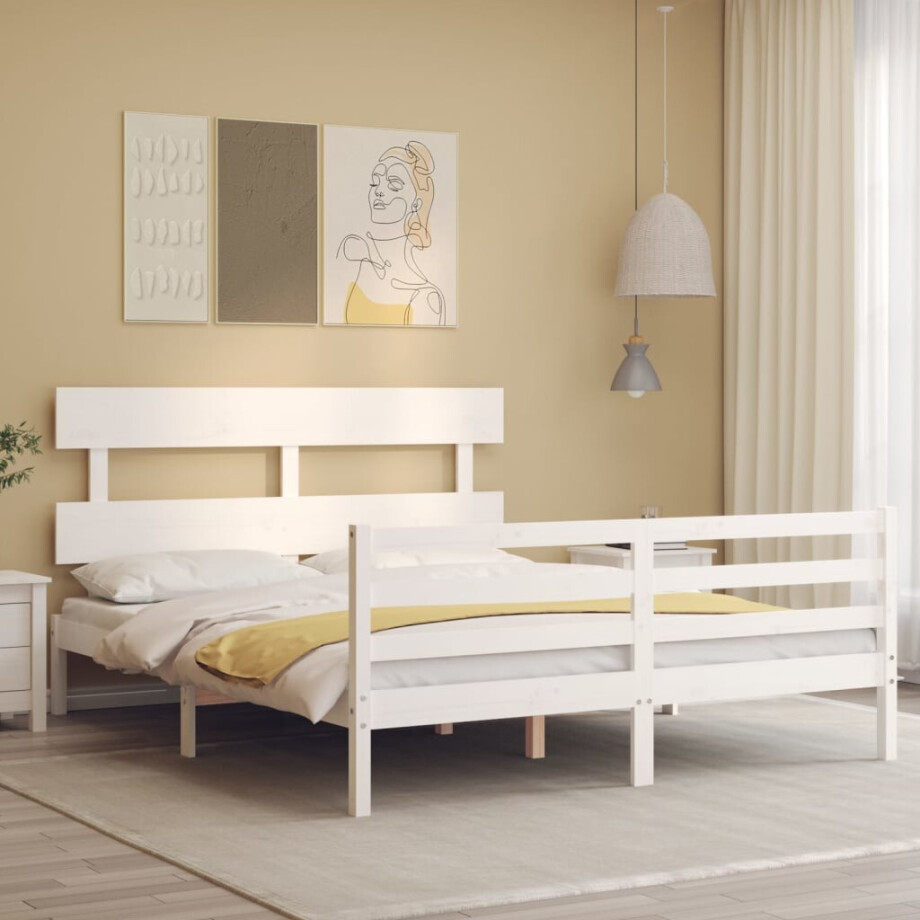 vidaXL Bedframe met hoofdbord massief hout wit 160x200 cm vidaXL Bedframe met hoofdbord massief hout wit 160x200 cm afbeelding 1