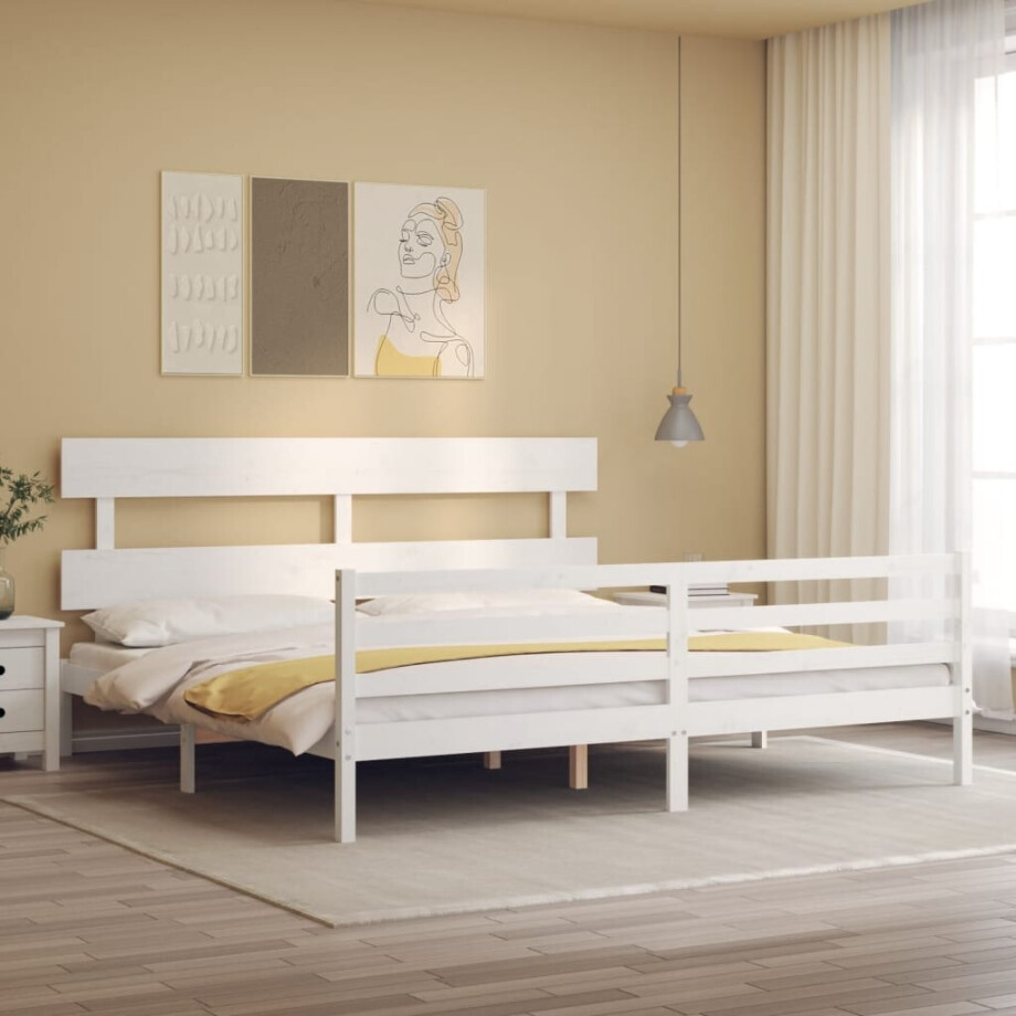 vidaXL Bedframe met hoofdbord massief hout wit vidaXL Bedframe met hoofdbord massief hout wit afbeelding 1