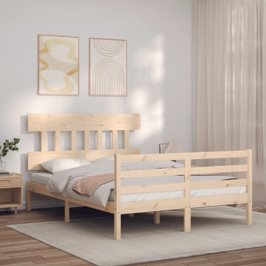 vidaXL Bedframe met hoofdbord massief hout 140x190 cm vidaXL Bedframe met hoofdbord massief hout 140x190 cm afbeelding 1