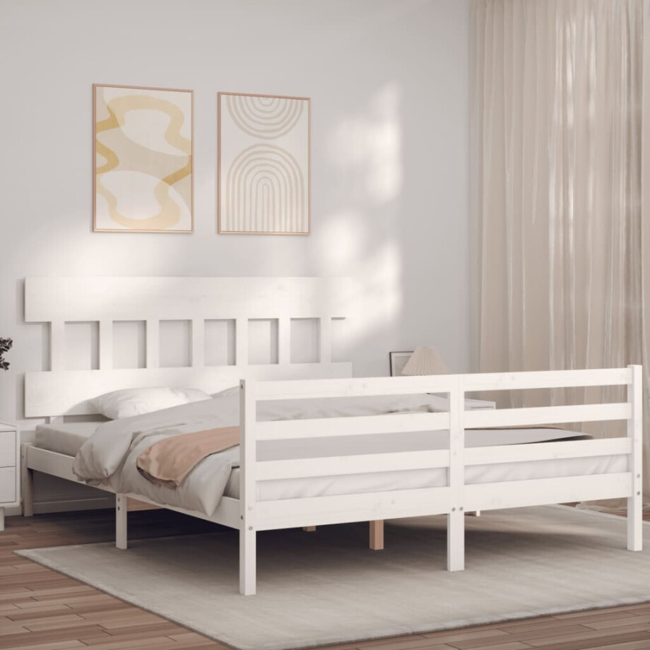 vidaXL Bedframe met hoofdbord massief hout wit 160x200 cm vidaXL Bedframe met hoofdbord massief hout wit 160x200 cm afbeelding 1