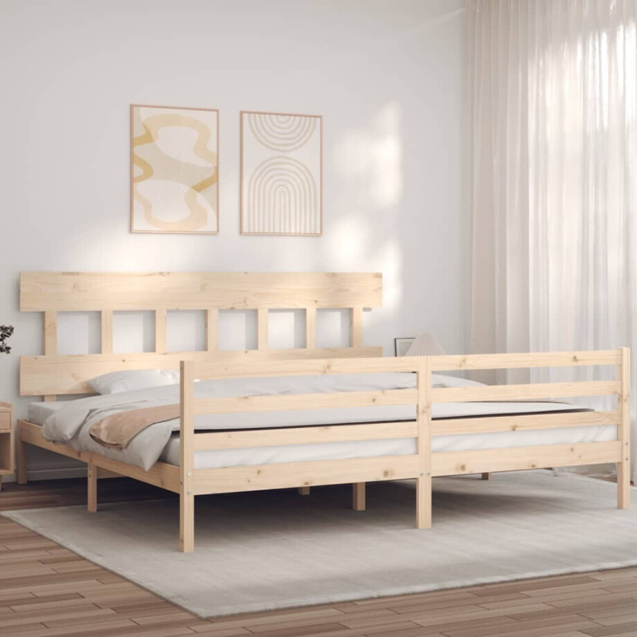 vidaXL Bedframe met hoofdbord massief hout 200x200 cm afbeelding 1