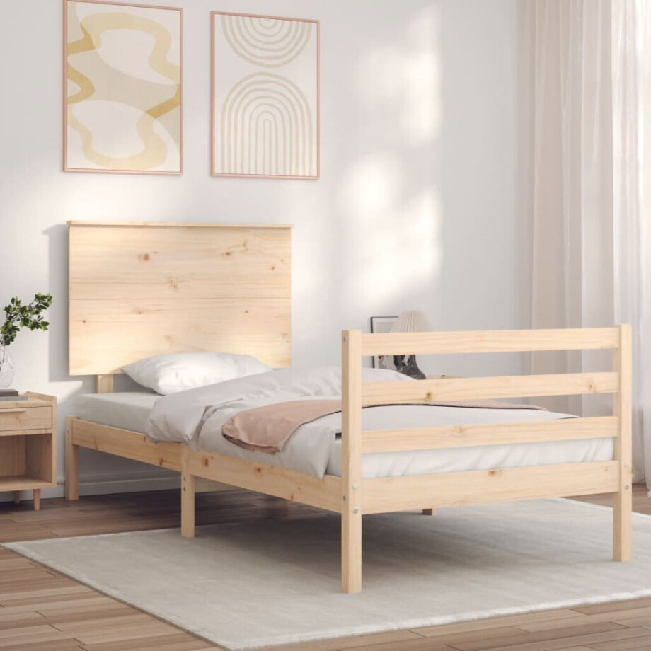 vidaXL Bedframe met hoofdbord massief hout 100x200 cm afbeelding 1