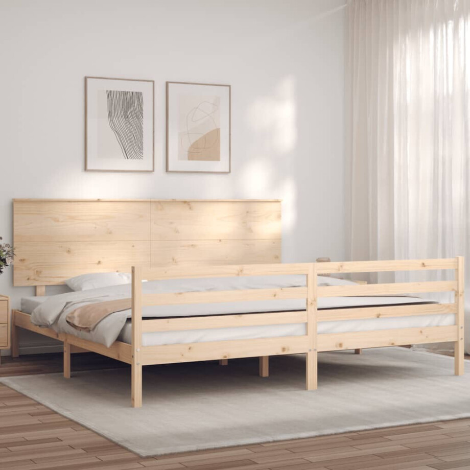 vidaXL Bedframe met hoofdbord massief hout 200x200 cm afbeelding 1