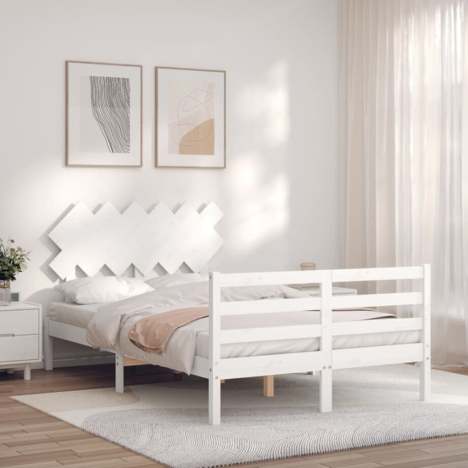 vidaXL Bedframe met hoofdbord massief hout wit vidaXL Bedframe met hoofdbord massief hout wit afbeelding 1