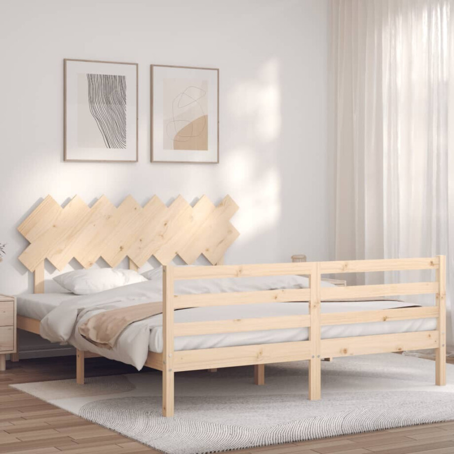 vidaXL Bedframe met hoofdbord massief hout 160x200 cm afbeelding 1