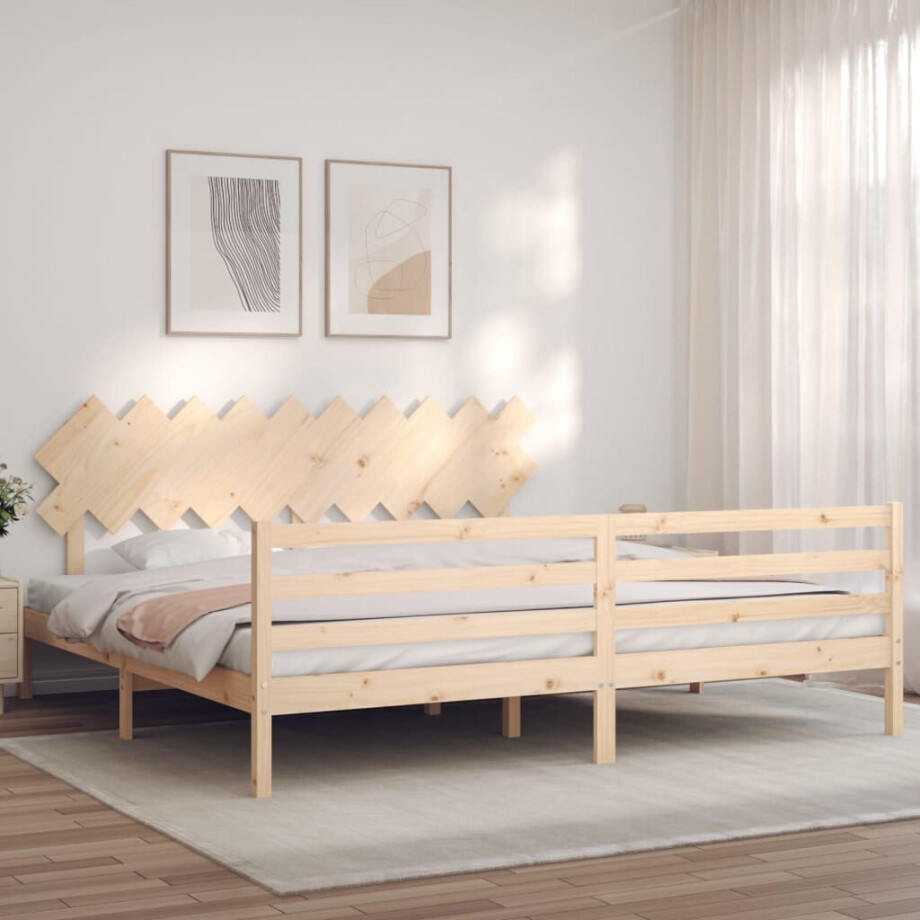 vidaXL Bedframe met hoofdbord massief hout 200x200 cm afbeelding 1