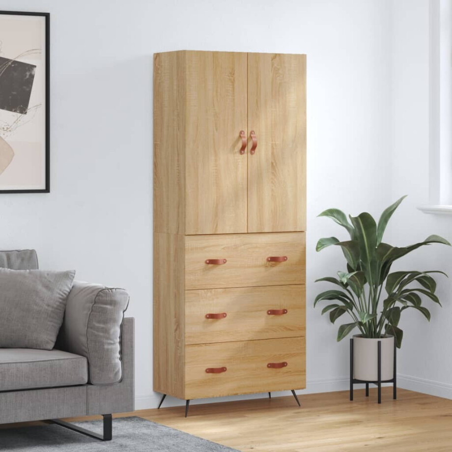 vidaXL Hoge kast 69,5x34x180 cm bewerkt hout sonoma eikenkleurig afbeelding 1