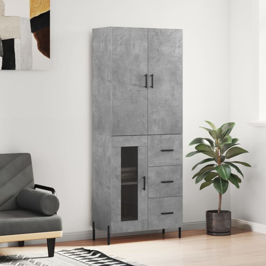 vidaXL Hoge kast 69,5x34x180 cm bewerkt hout betongrijs afbeelding 1