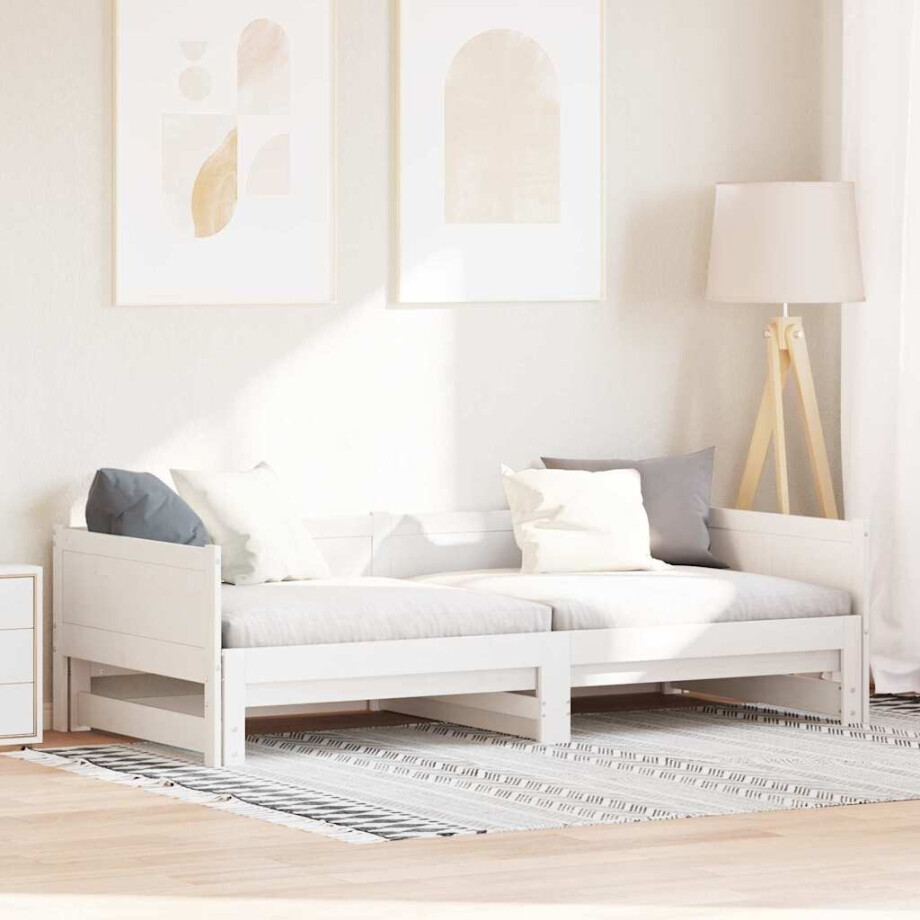 vidaXL Uittrekbare Dagbed Wit 203,5 x 184 x 56,5 cm Massief grenenhout afbeelding 1
