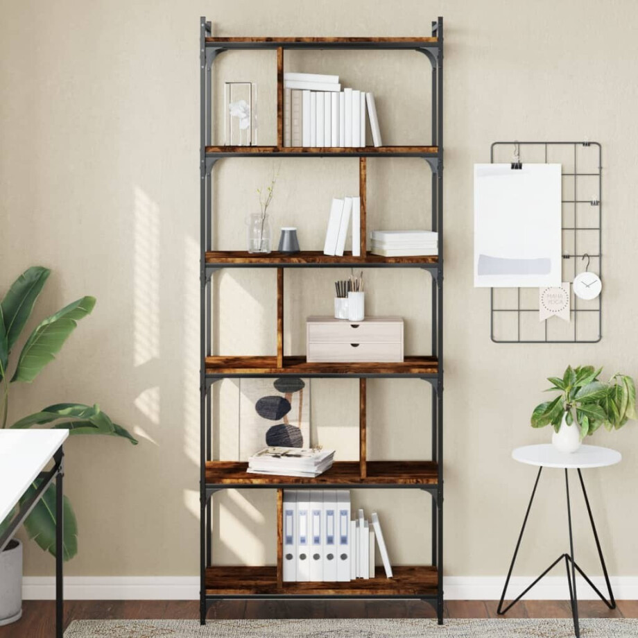 vidaXL Boekenkast 6-laags 76x32x192 cm bewerkt hout gerookt eikenkleur afbeelding 1