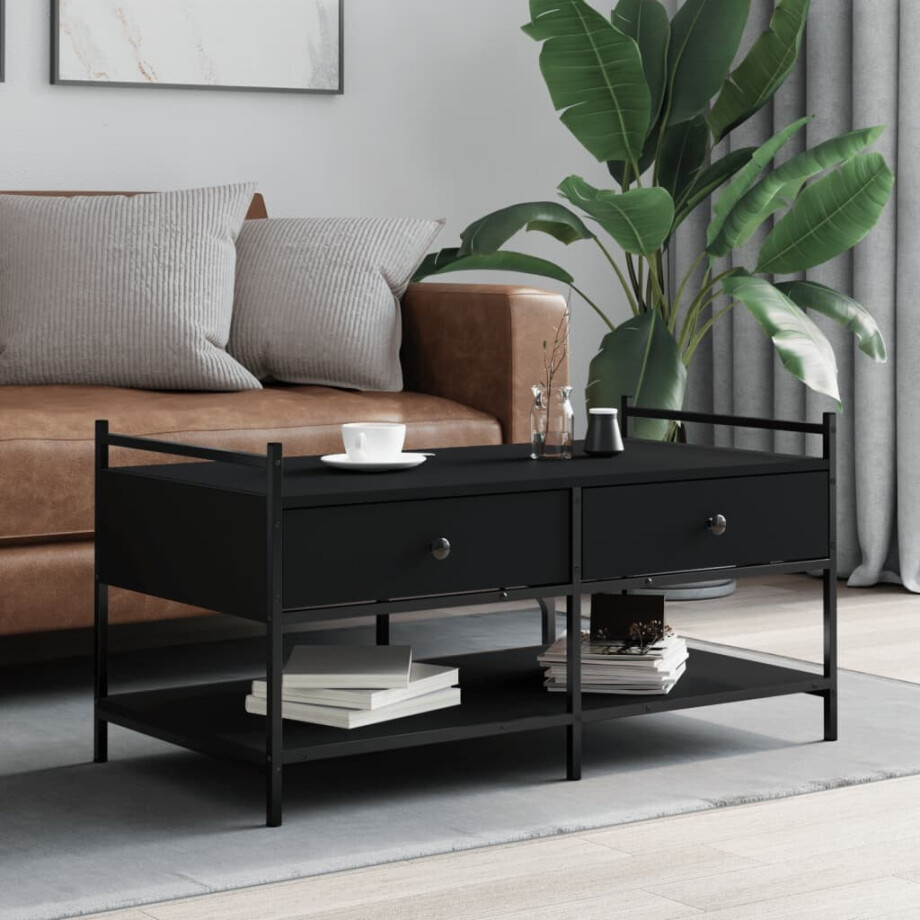 vidaXL Salontafel 99x50x50 cm bewerkt hout zwart afbeelding 1