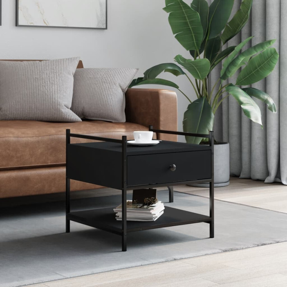 vidaXL Salontafel 50x50x50 cm bewerkt hout zwart afbeelding 1
