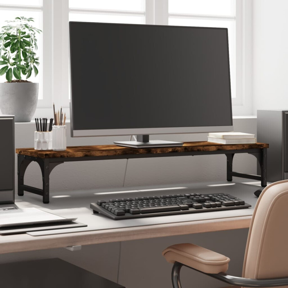 vidaXL Monitorstandaard 85x23x15,5 cm bewerkt hout gerookt eikenkleur afbeelding 1