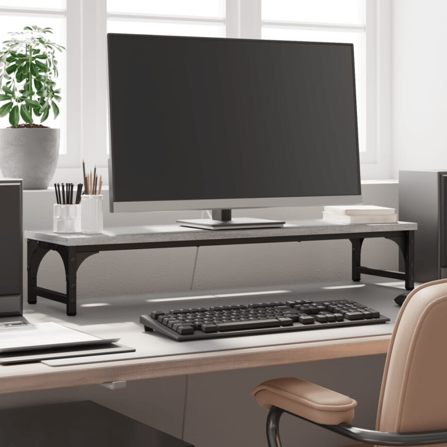vidaXL Monitorstandaard 85x23x15,5 cm bewerkt hout grijs sonoma eiken afbeelding 1