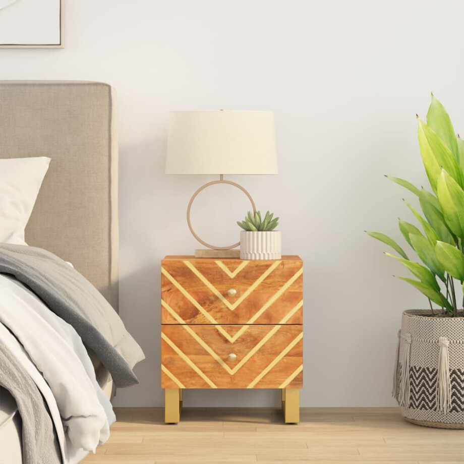 vidaXL Nachtkastje massief mangohout bruin en zwart afbeelding 1