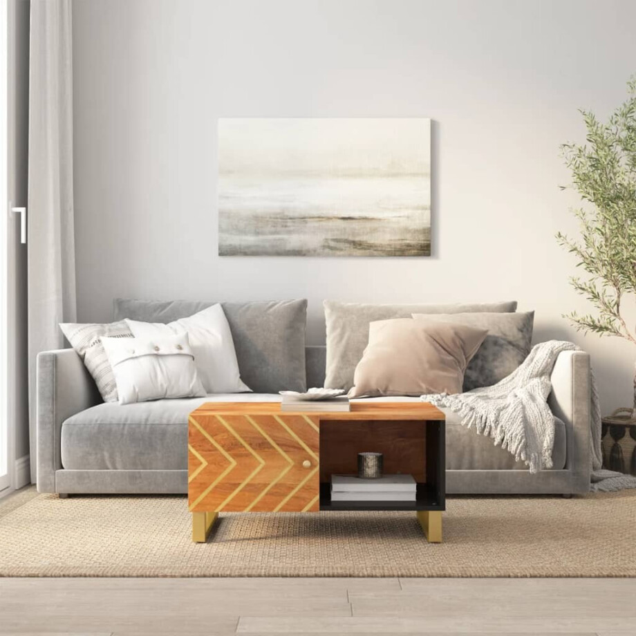 vidaXL Salontafel 80x50x40 cm massief mangohout bruin en zwart afbeelding 1