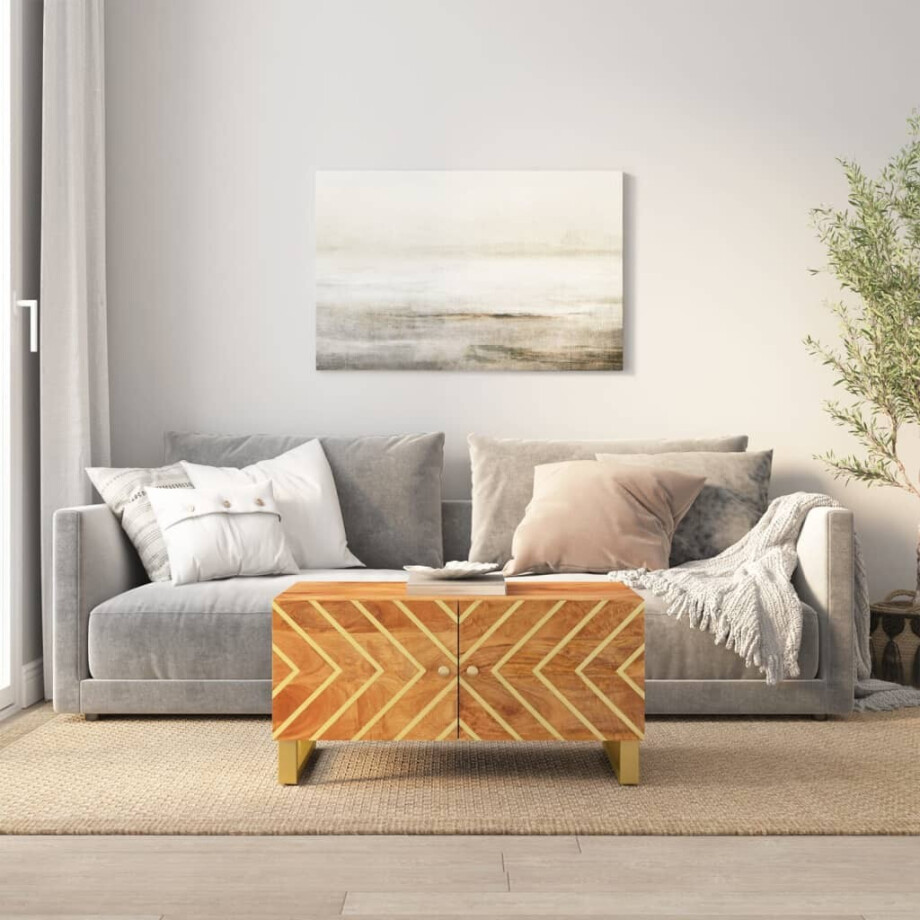 vidaXL Salontafel 80x50x40 cm massief mangohout bruin en zwart vidaXL Salontafel 80x50x40 cm massief mangohout bruin en zwart afbeelding 1