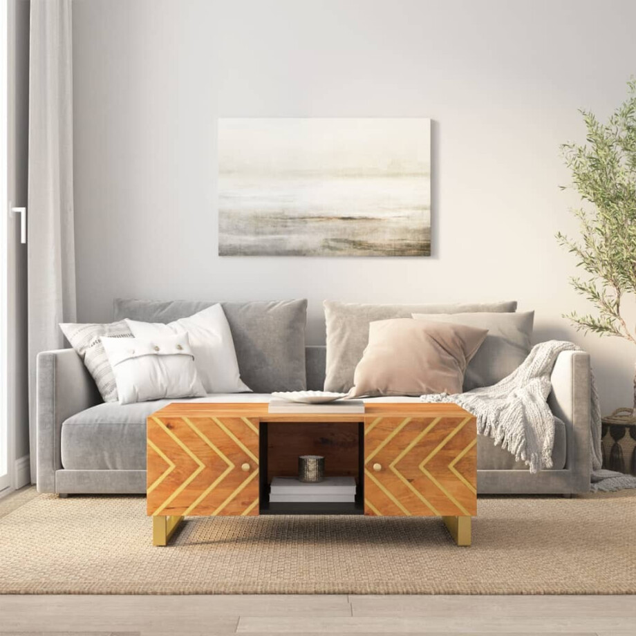 vidaXL Salontafel 100x54x40 cm massief mangohout bruin en zwart vidaXL Salontafel 100x54x40 cm massief mangohout bruin en zwart afbeelding 1