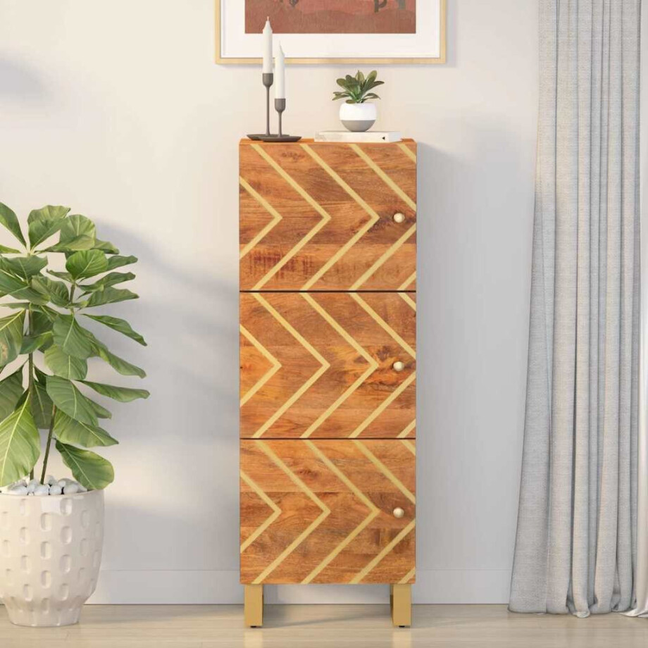 vidaXL Hoge kast 40x33,5x110 cm massief mangohout bruin en zwart afbeelding 1