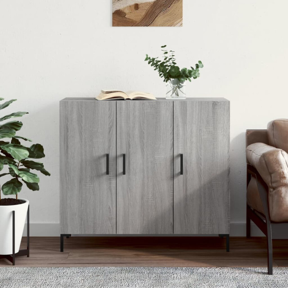 vidaXL Dressoir 90x34x80 cm bewerkt hout grijs sonoma eikenkleurig afbeelding 1