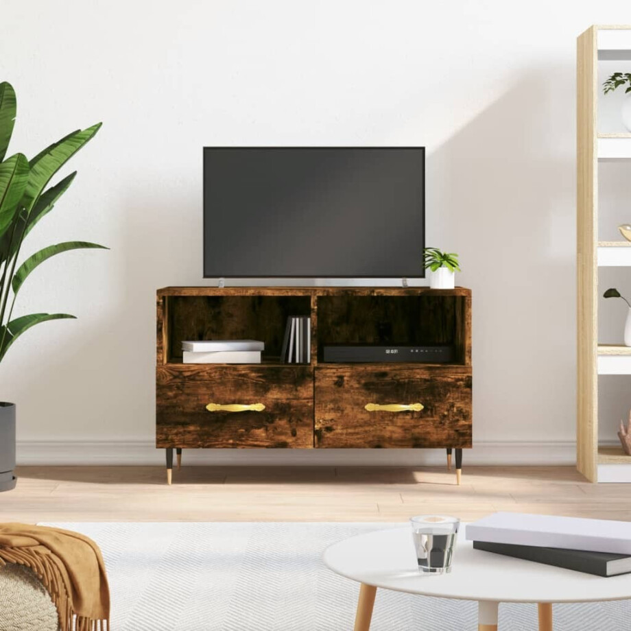 vidaXL Tv-meubel 80x36x50 cm bewerkt hout gerookt eikenkleurig vidaXL Tv-meubel 80x36x50 cm bewerkt hout gerookt eikenkleurig afbeelding 1